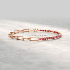 1.40 Carats Natural Ruby & Paperclip 50-50 Tennis Bracelet