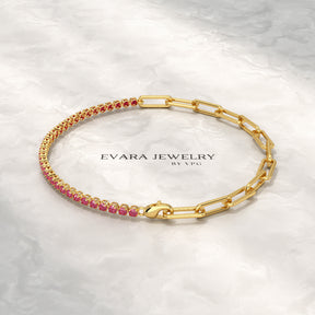 1.40 Carats Natural Ruby & Paperclip 50-50 Tennis Bracelet