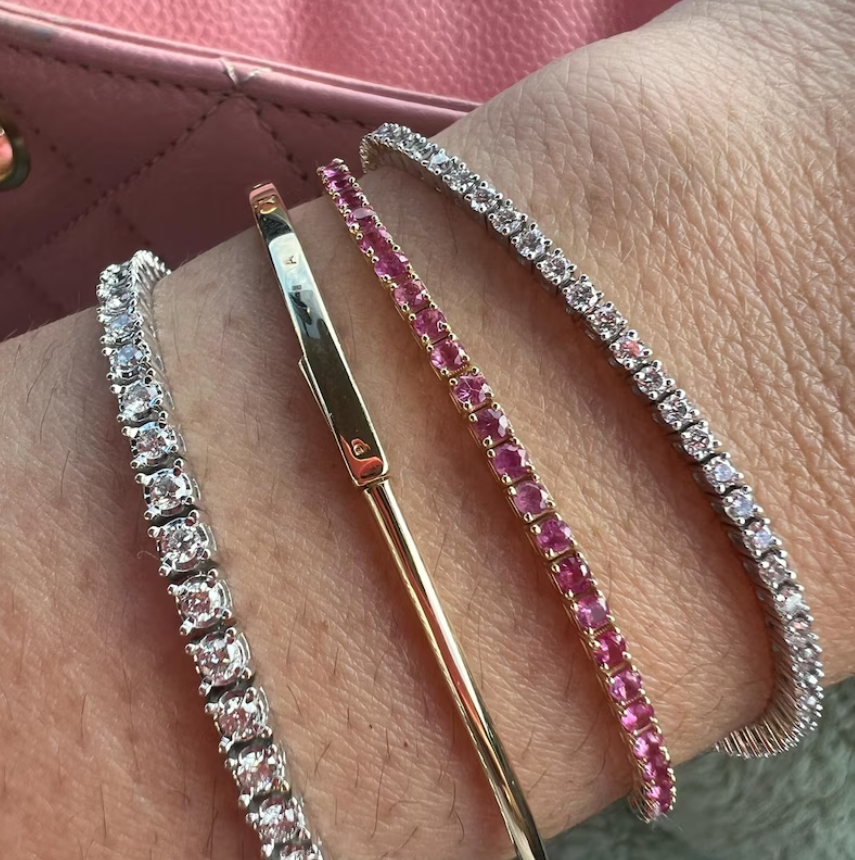 1.34 Carat Natural Pink Sapphire & Paperclip 50-50 Tennis Bracelet