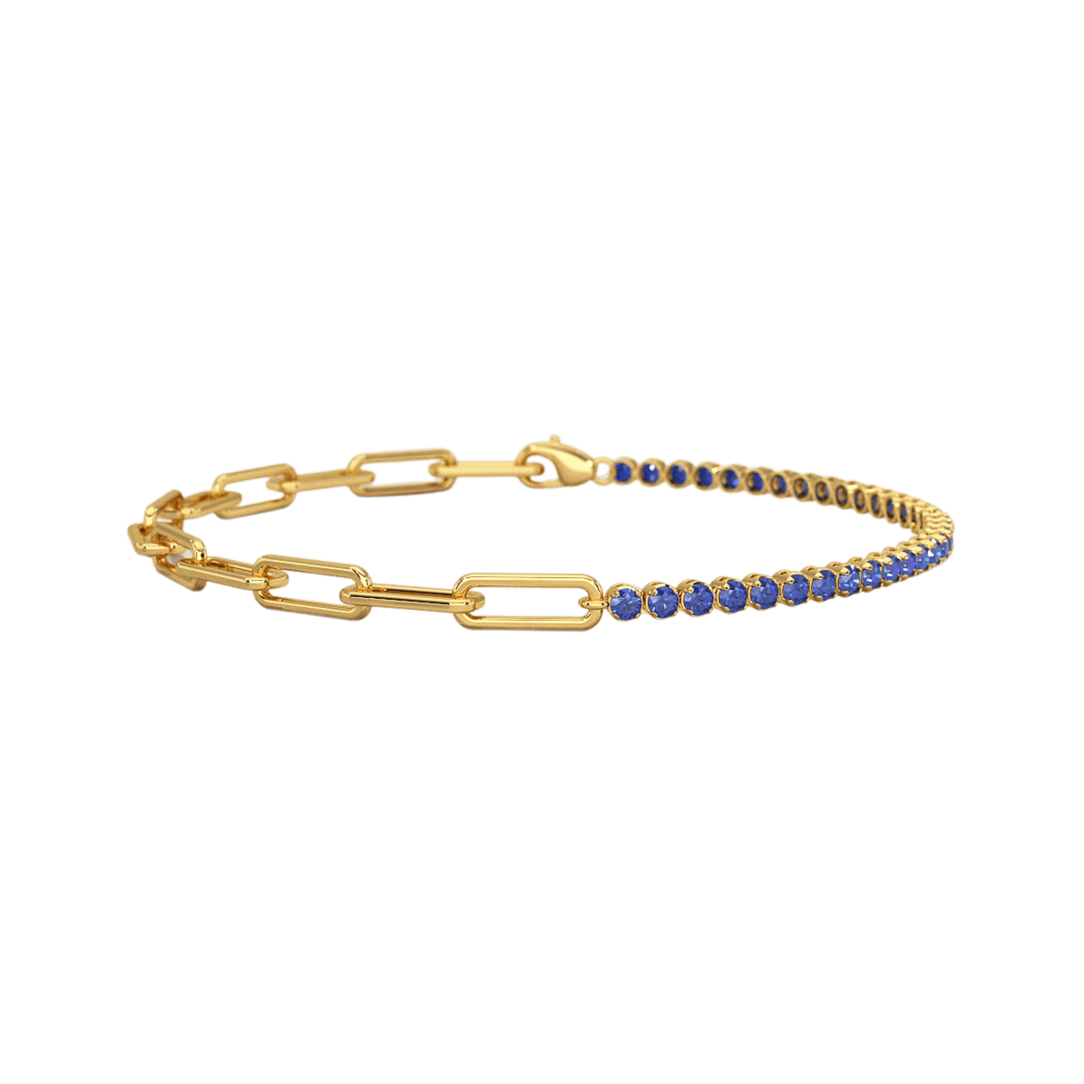 1.36 Carat Natural Blue Sapphire Paperclip 50-50 Tennis Bracelet