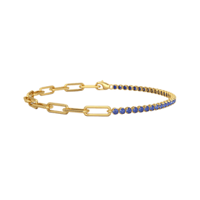 1.36 Carat Natural Blue Sapphire Paperclip 50-50 Tennis Bracelet