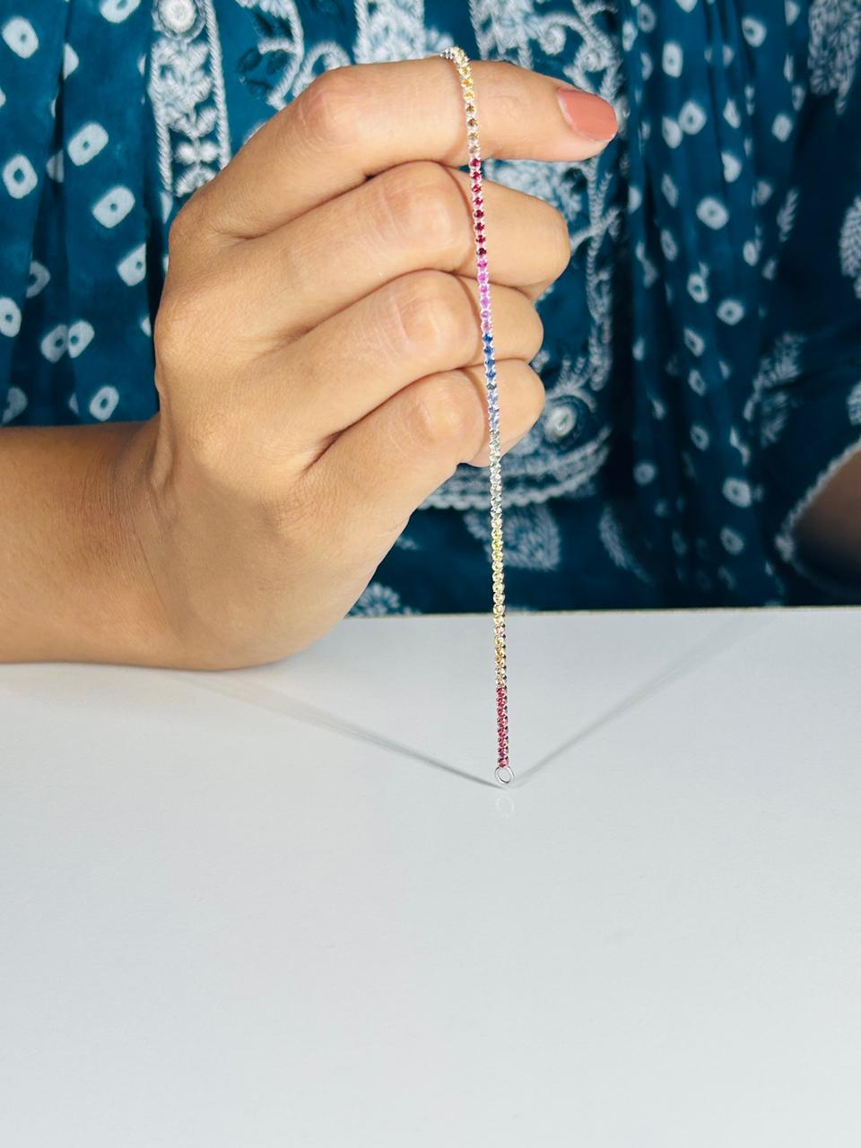 1.92 Carats Rainbow Sapphire Tennis Bracelet in Solid 14K/18K Gold