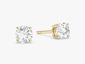 Round Cut Lab Grown Diamond Stud Earrings: 4 Prong Set, Push Back