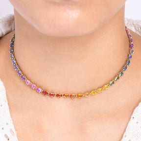 44 Carat Natural Pear-Cut Rainbow Sapphire Prong-Set Tennis Necklace