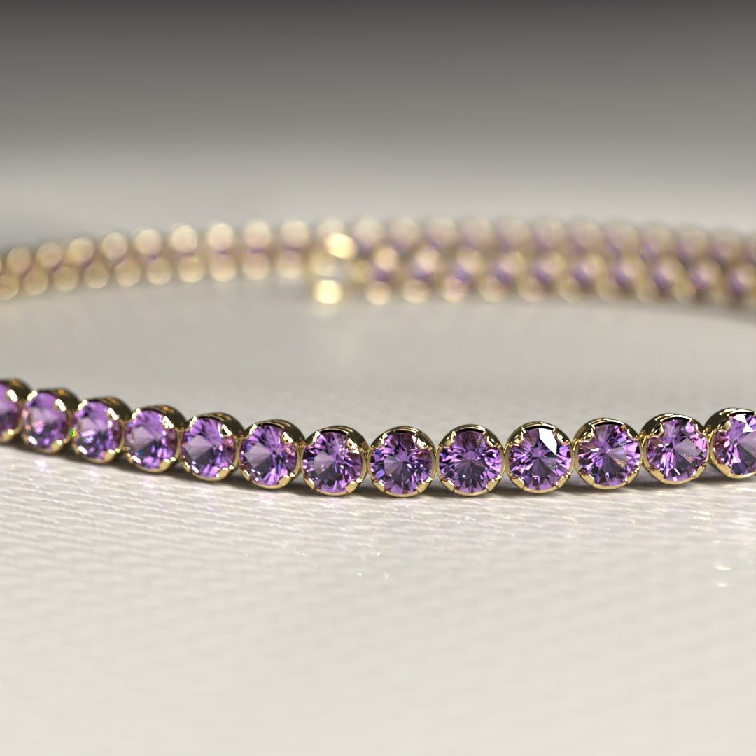 Amethyst Tennis Bracelet in 14K/18K Gold / February Birthstone Bracelet / Purple Stacking Bracelet - Evara Jewelry LLC