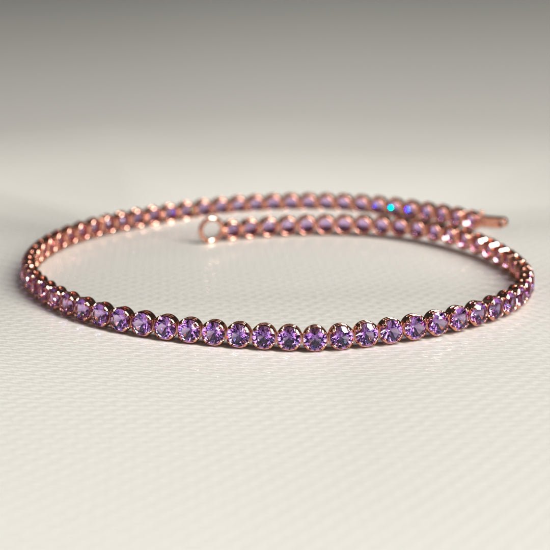 Amethyst Tennis Bracelet in 14K/18K Gold / February Birthstone Bracelet / Purple Stacking Bracelet - Evara Jewelry LLC
