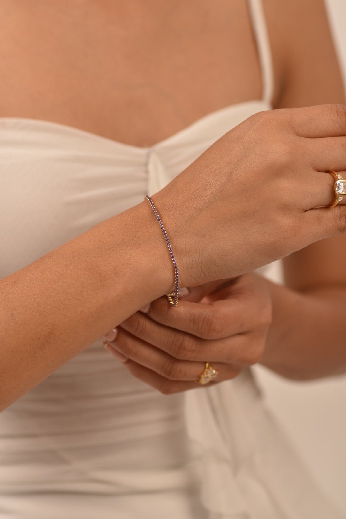 Amethyst Tennis Bracelet in 14K/18K Gold / February Birthstone Bracelet / Purple Stacking Bracelet - Evara Jewelry LLC