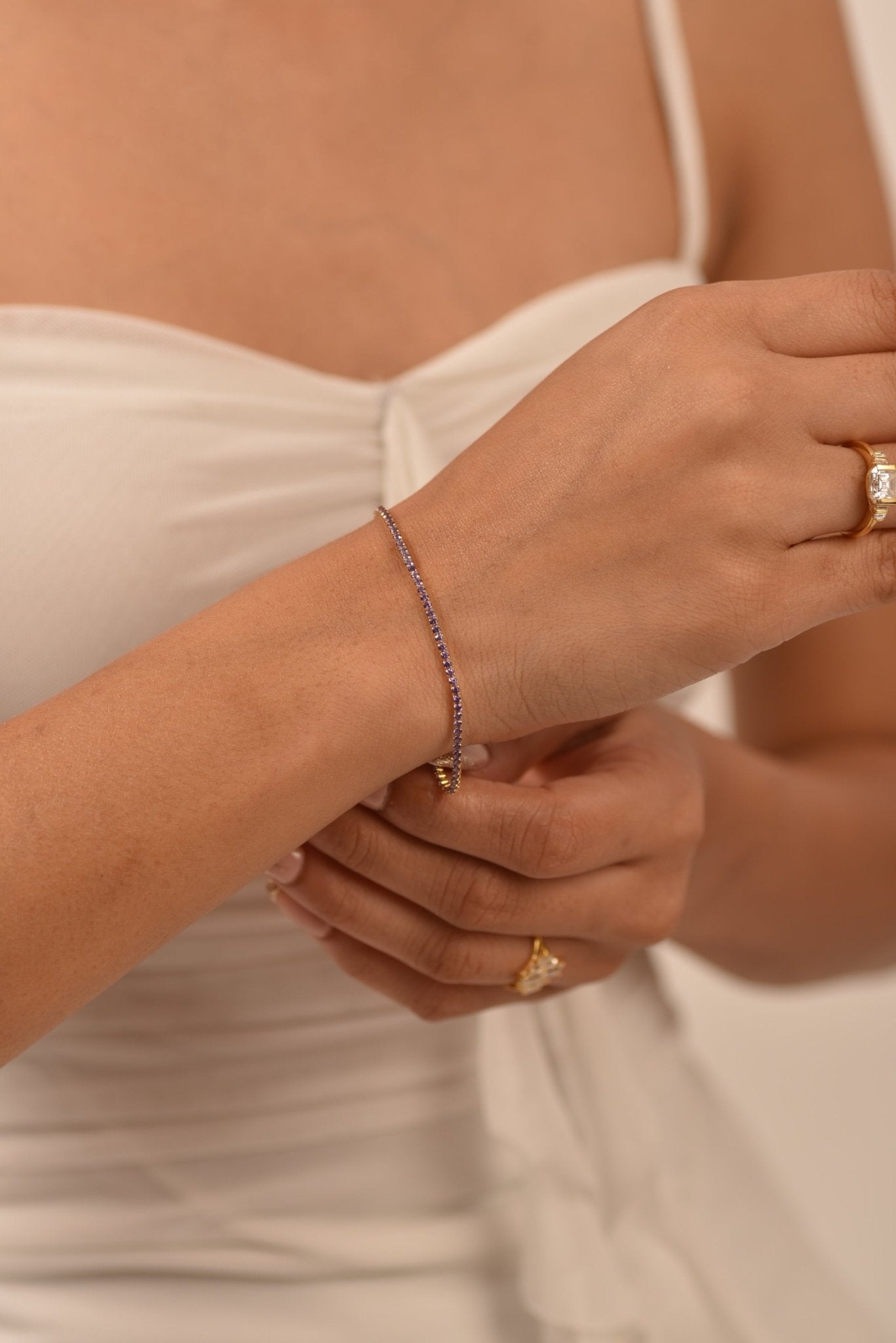 Amethyst Tennis Bracelet in 14K/18K Gold / February Birthstone Bracelet / Purple Stacking Bracelet - Evara Jewelry LLC