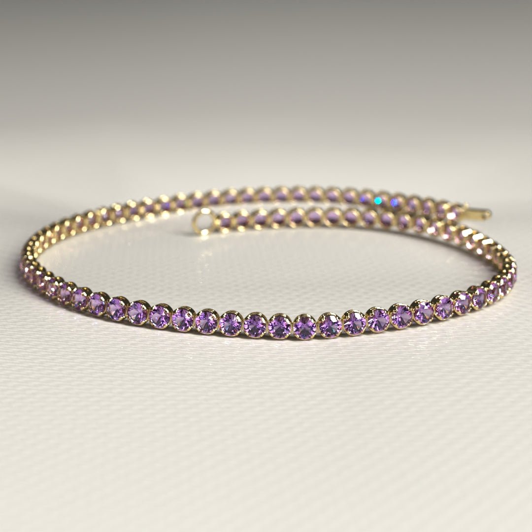 Amethyst Tennis Bracelet in 14K/18K Gold / February Birthstone Bracelet / Purple Stacking Bracelet - Evara Jewelry LLC