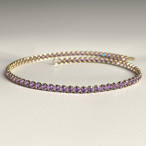 Amethyst Tennis Bracelet in 14K/18K Gold / February Birthstone Bracelet / Purple Stacking Bracelet - Evara Jewelry LLC