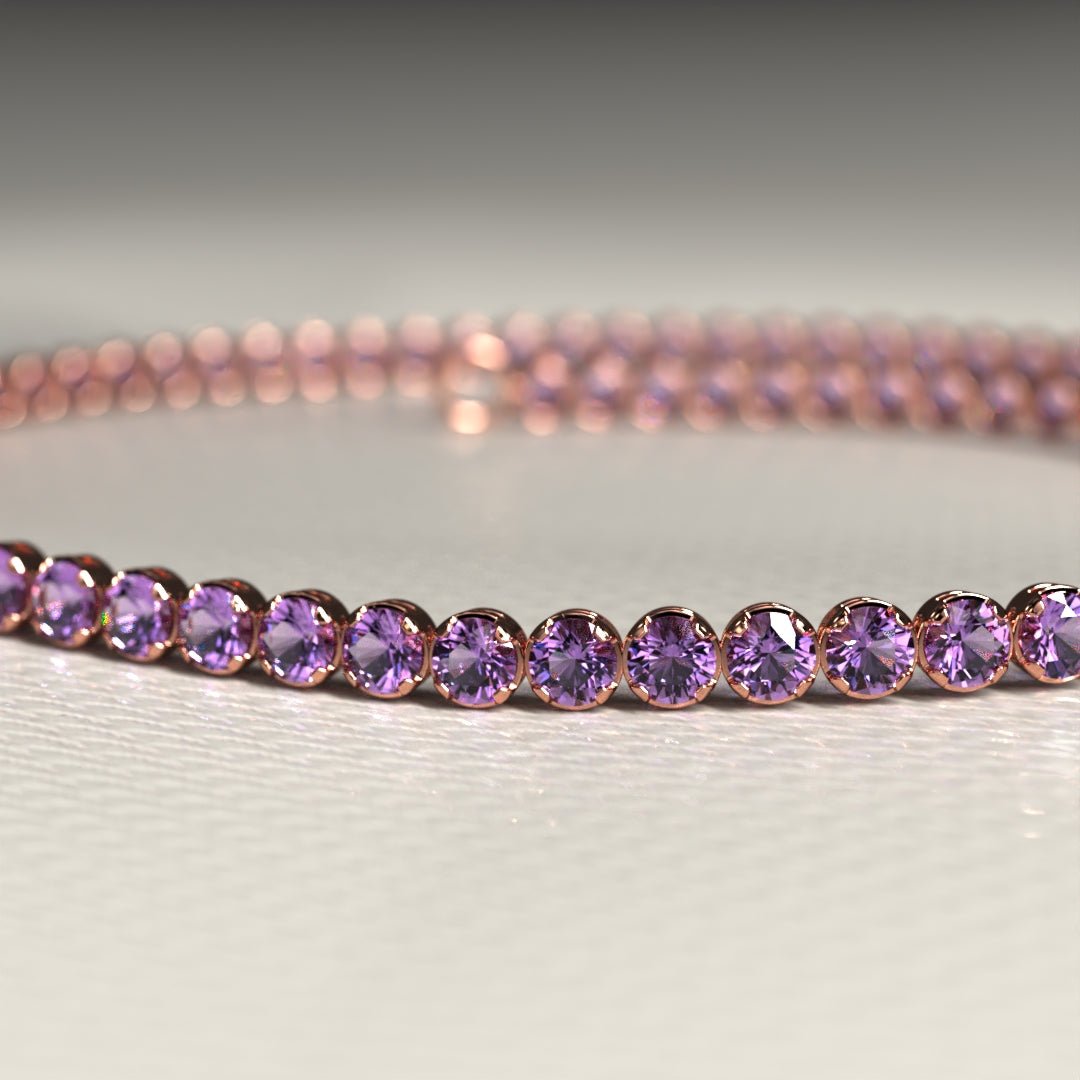 Amethyst Tennis Bracelet in 14K/18K Gold / February Birthstone Bracelet / Purple Stacking Bracelet - Evara Jewelry LLC