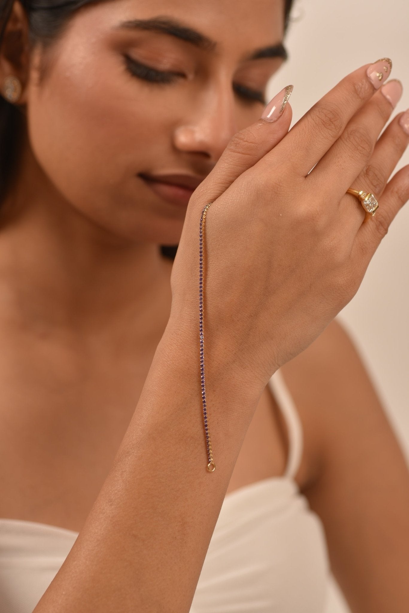 Amethyst Tennis Bracelet in 14K/18K Gold / February Birthstone Bracelet / Purple Stacking Bracelet - Evara Jewelry LLC