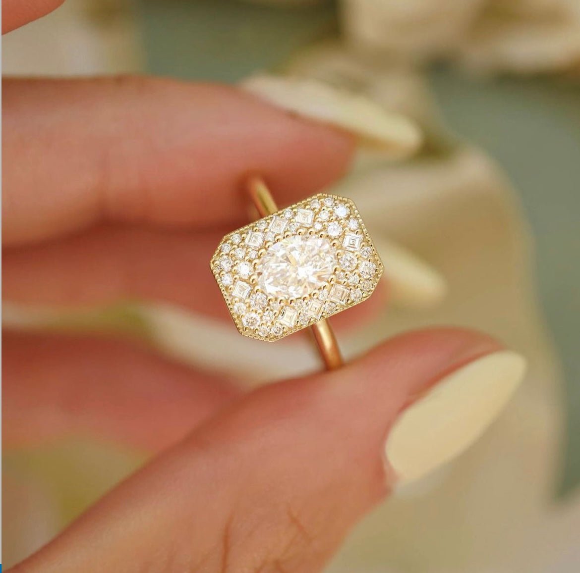 Antique Diamond Mosaic Engagement Ring - Evara Jewelry LLC