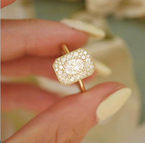 Antique Diamond Mosaic Engagement Ring - Evara Jewelry LLC