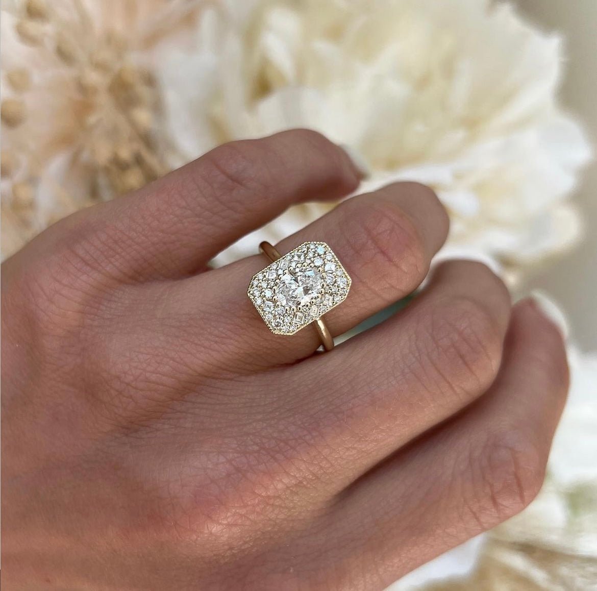 Antique Diamond Mosaic Engagement Ring - Evara Jewelry LLC