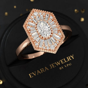 Antique Diamond Mosaic Oval Proposal Ring - Evara Jewelry LLC