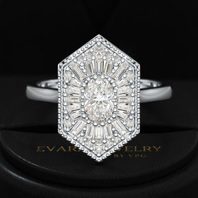 Antique Diamond Mosaic Oval Proposal Ring - Evara Jewelry LLC