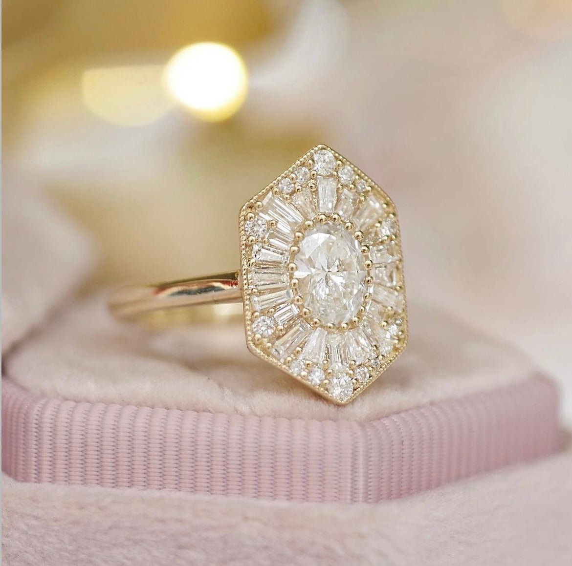 Antique Diamond Mosaic Oval Proposal Ring - Evara Jewelry LLC