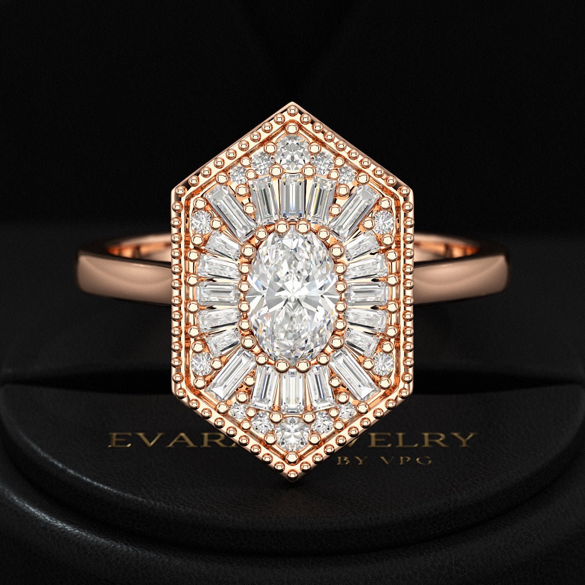 Antique Diamond Mosaic Oval Proposal Ring - Evara Jewelry LLC