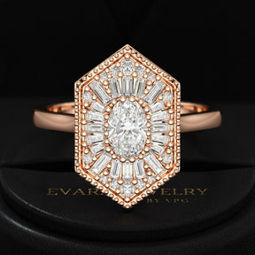Antique Diamond Mosaic Oval Proposal Ring - Evara Jewelry LLC