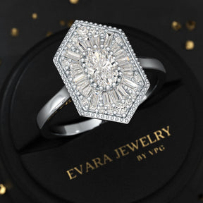 Antique Diamond Mosaic Oval Proposal Ring - Evara Jewelry LLC