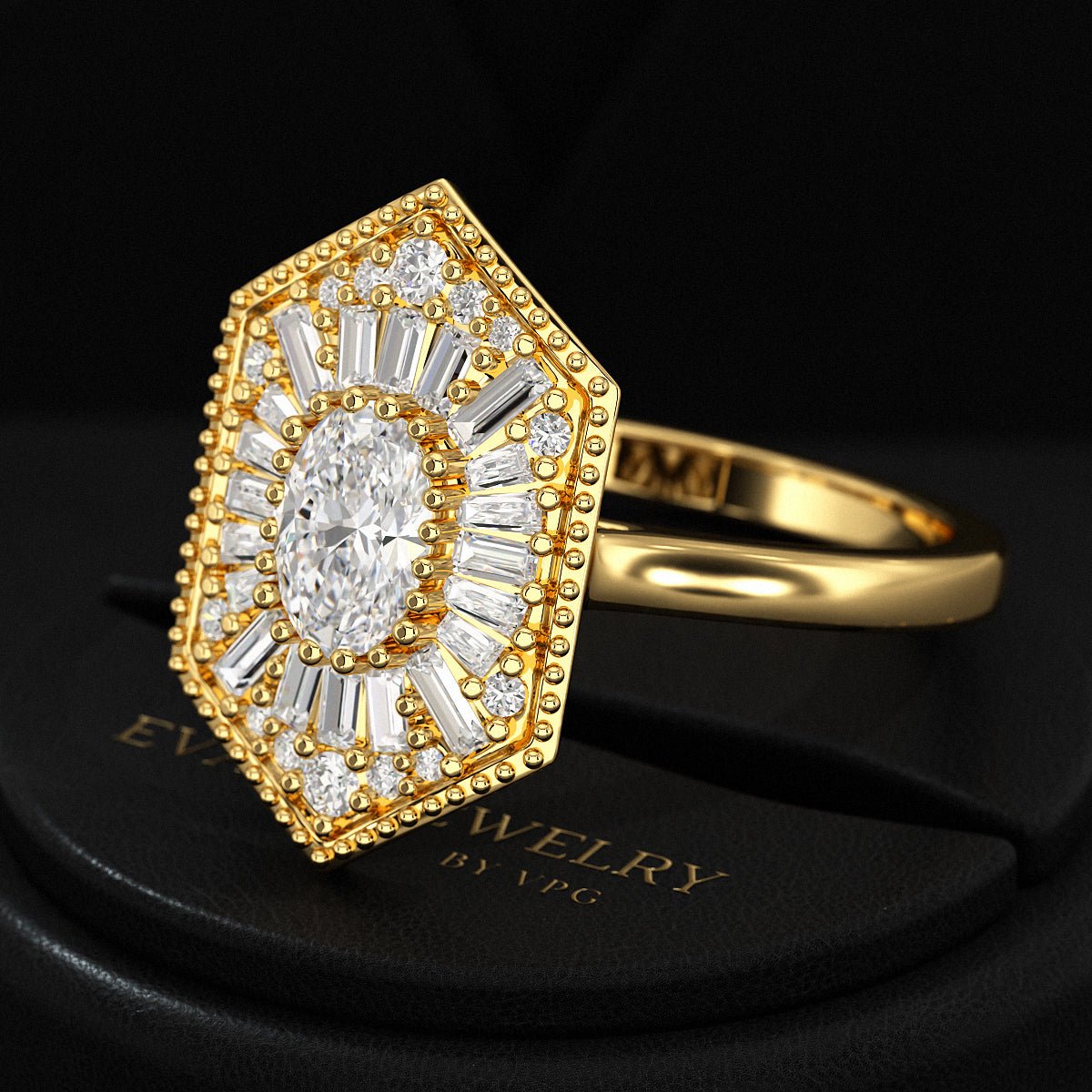 Antique Diamond Mosaic Oval Proposal Ring - Evara Jewelry LLC