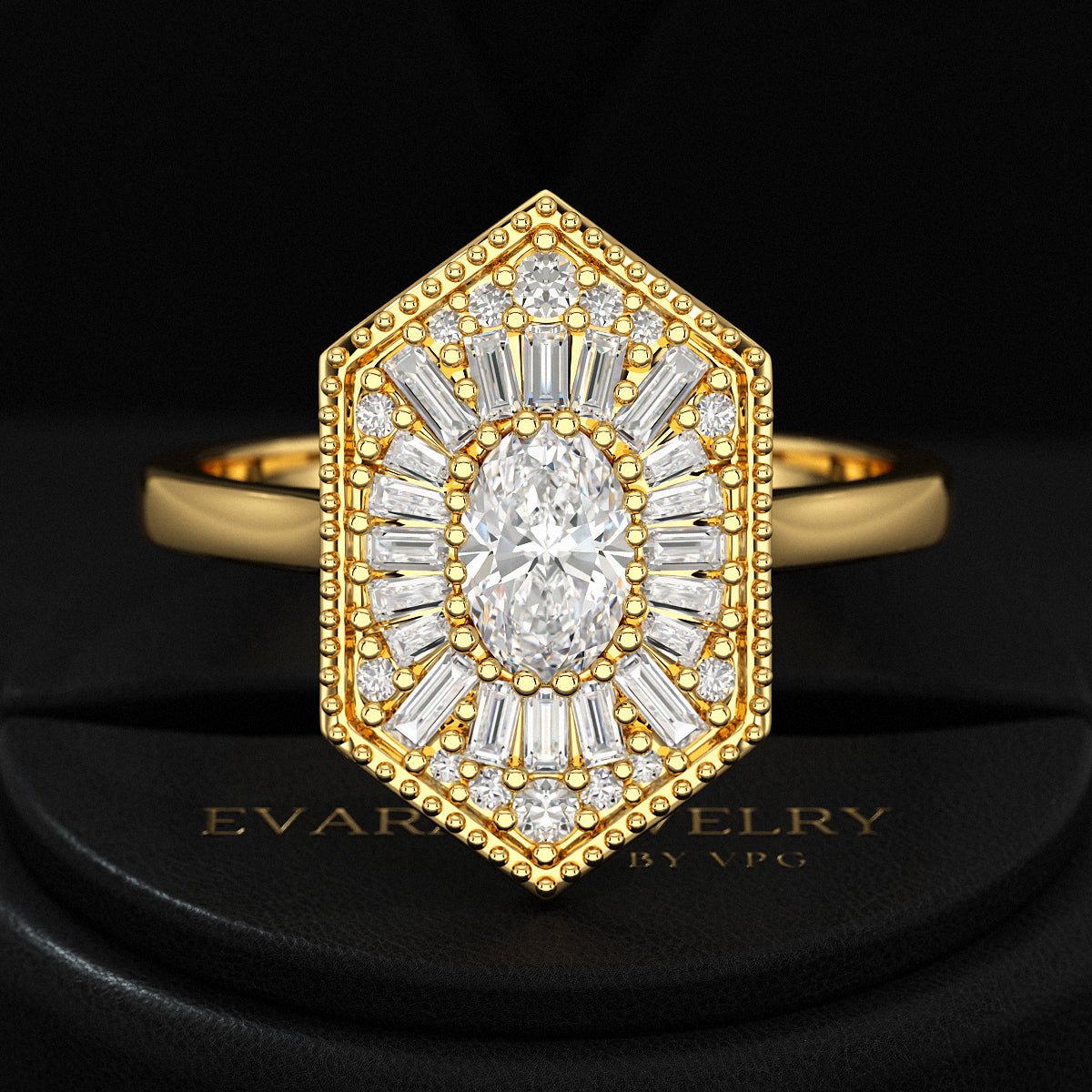 Antique Diamond Mosaic Oval Proposal Ring - Evara Jewelry LLC