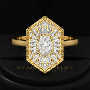 Antique Diamond Mosaic Oval Proposal Ring - Evara Jewelry LLC