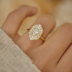 Antique Diamond Mosaic Oval Proposal Ring - Evara Jewelry LLC