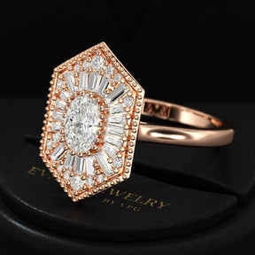 Antique Diamond Mosaic Oval Proposal Ring - Evara Jewelry LLC