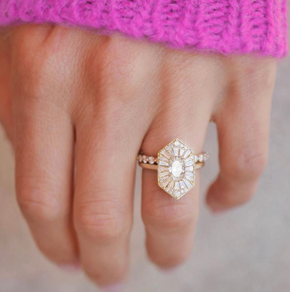 Antique Diamond Mosaic Oval Proposal Ring - Evara Jewelry LLC