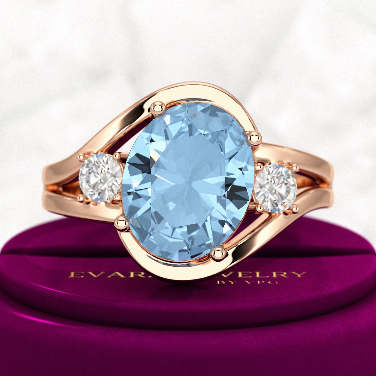 Aquamarine Oval Cut Diamond Victorian Engagement Ring - Evara Jewelry LLC