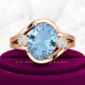 Aquamarine Oval Cut Diamond Victorian Engagement Ring - Evara Jewelry LLC