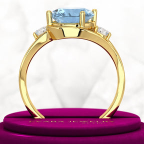 Aquamarine Oval Cut Diamond Victorian Engagement Ring - Evara Jewelry LLC