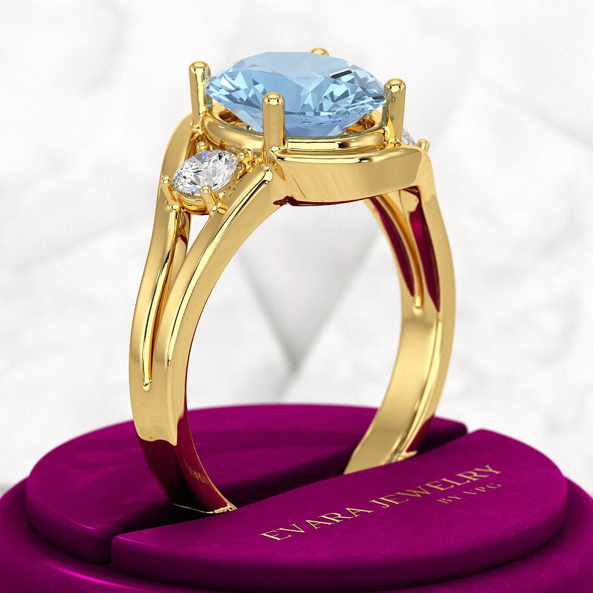 Aquamarine Oval Cut Diamond Victorian Engagement Ring - Evara Jewelry LLC