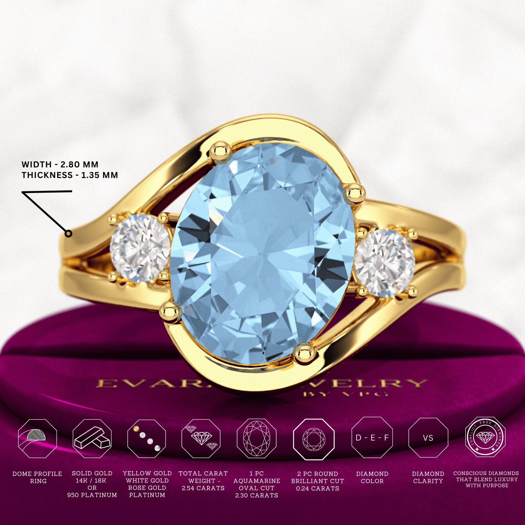 Aquamarine Oval Cut Diamond Victorian Engagement Ring - Evara Jewelry LLC