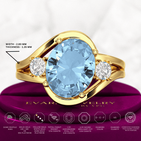 Aquamarine Oval Cut Diamond Victorian Engagement Ring - Evara Jewelry LLC