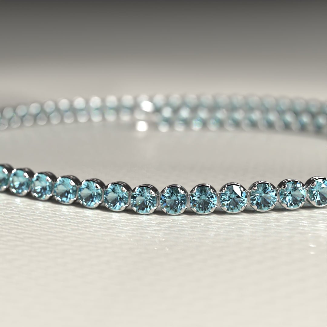 Aquamarine Tennis Bracelet in 14K/18K White Gold - Evara Jewelry LLC