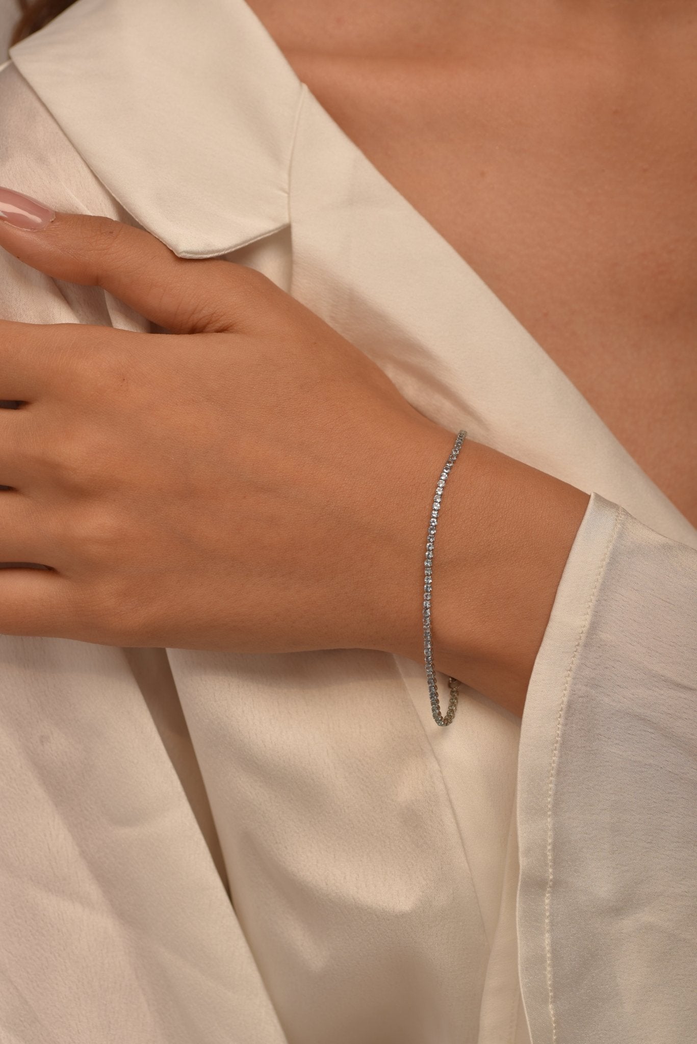 Aquamarine Tennis Bracelet in 14K/18K White Gold - Evara Jewelry LLC