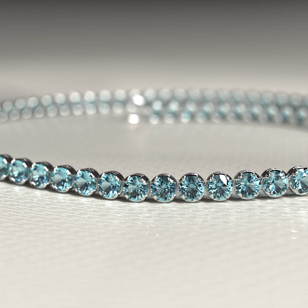 Aquamarine Tennis Bracelet in 14K/18K White Gold