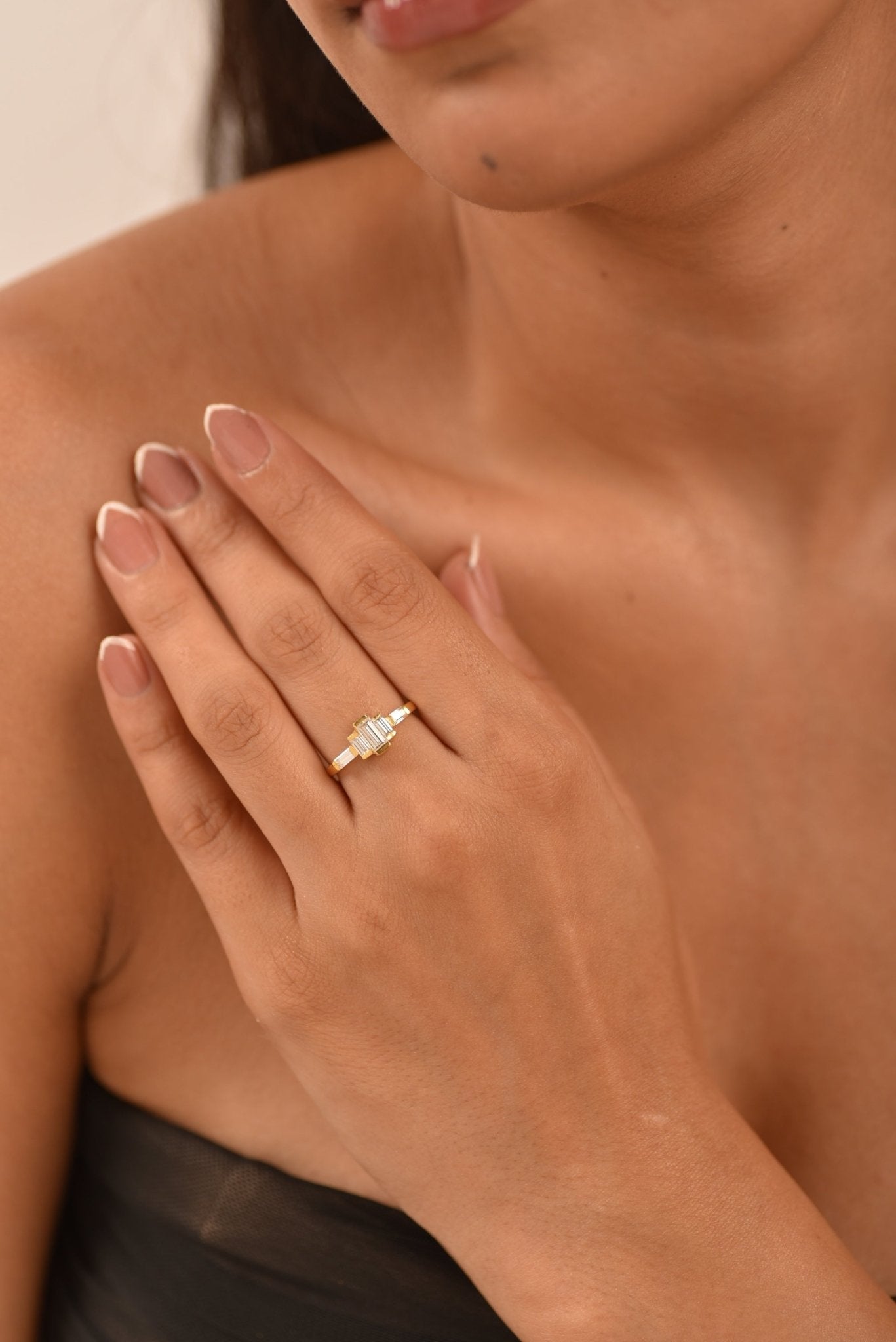 Art Deco Baguette Diamond 5 Stone Statement Ring - Evara Jewelry LLC