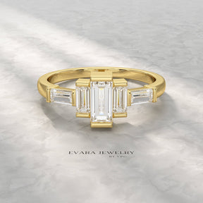 Art Deco Baguette Diamond 5 Stone Statement Ring - Evara Jewelry LLC