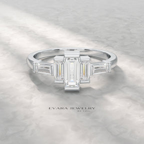Art Deco Baguette Diamond 5 Stone Statement Ring - Evara Jewelry LLC