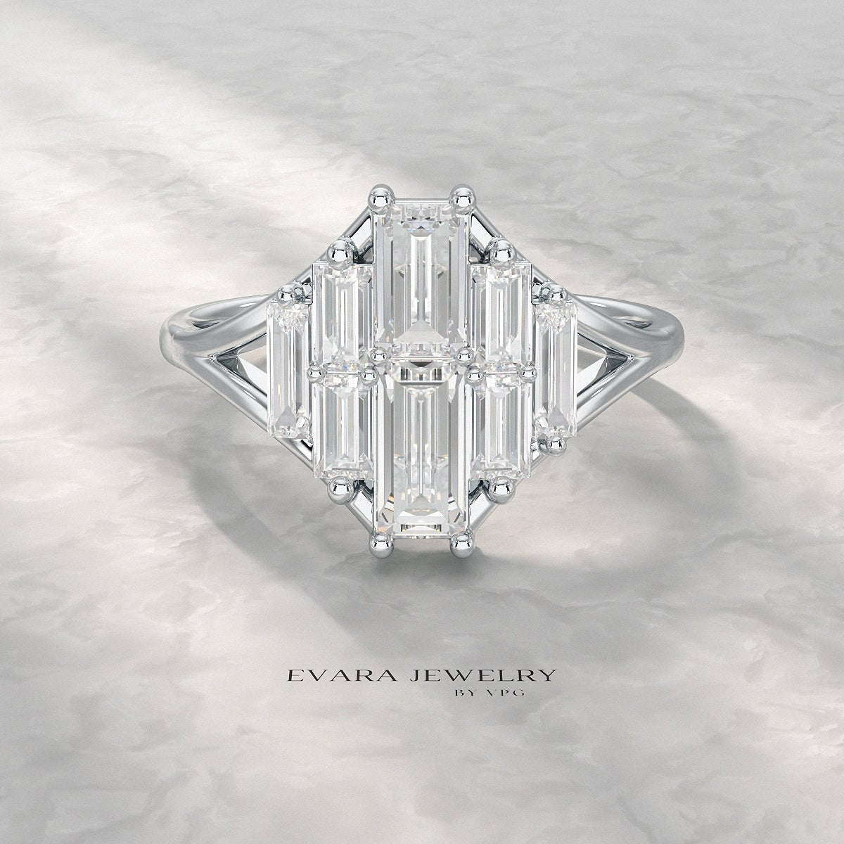 Baguette Cluster Diamond Ring - Evara Jewelry LLC