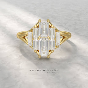Baguette Cluster Diamond Ring - Evara Jewelry LLC