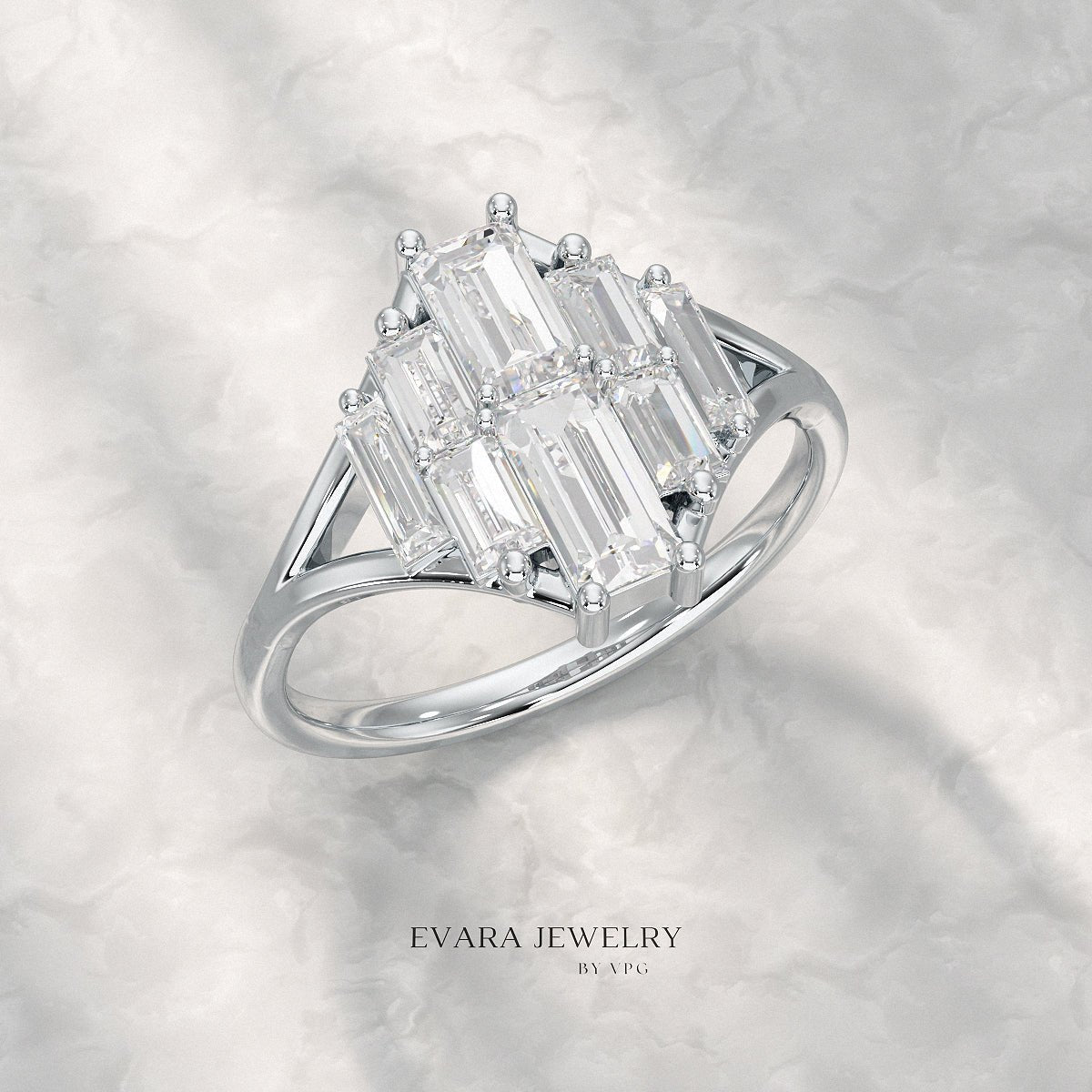 Baguette Cluster Diamond Ring - Evara Jewelry LLC