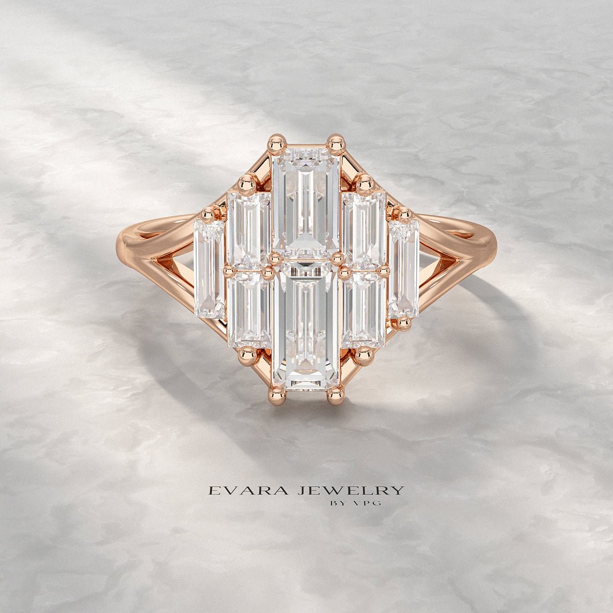 Baguette Cluster Diamond Ring - Evara Jewelry LLC