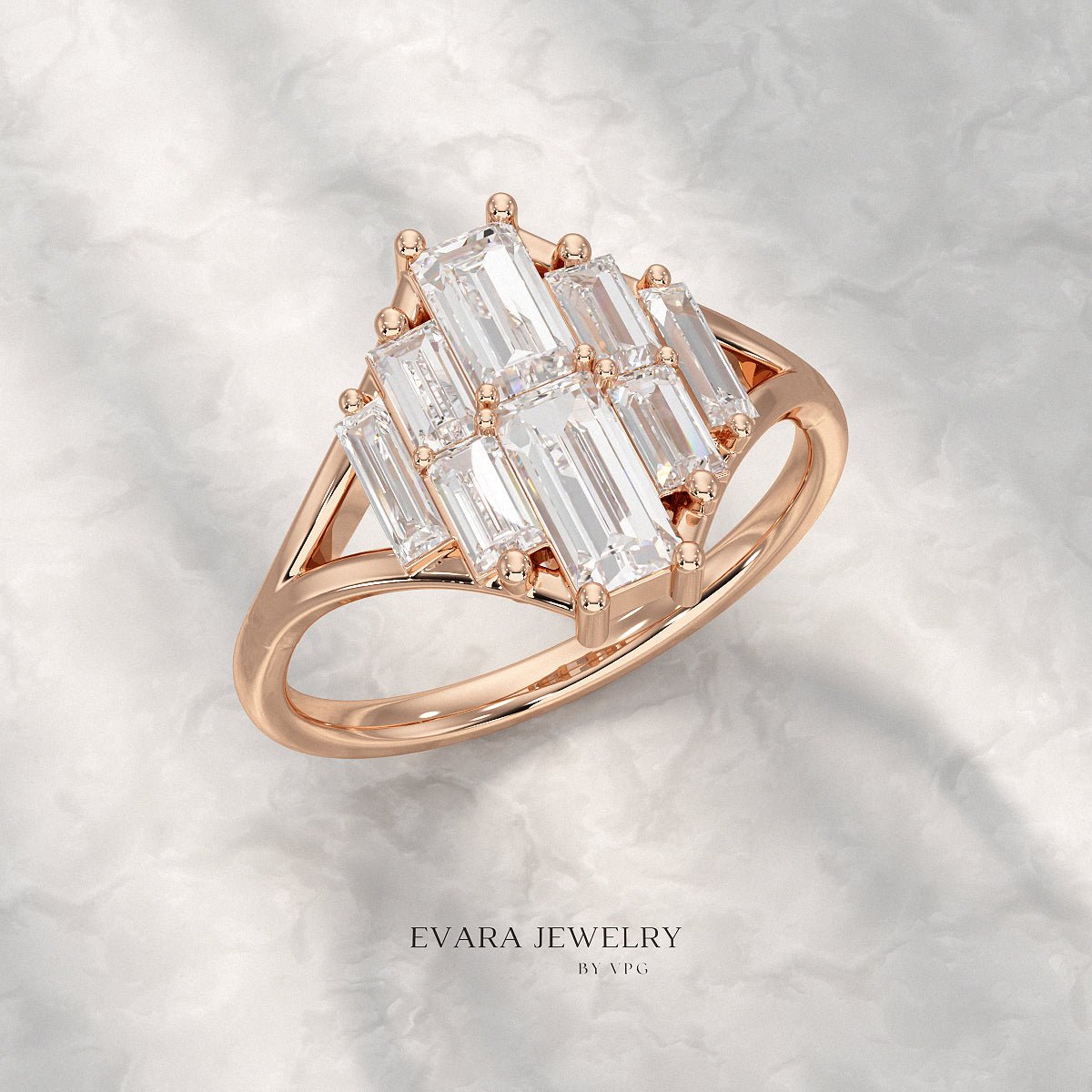 Baguette Cluster Diamond Ring - Evara Jewelry LLC