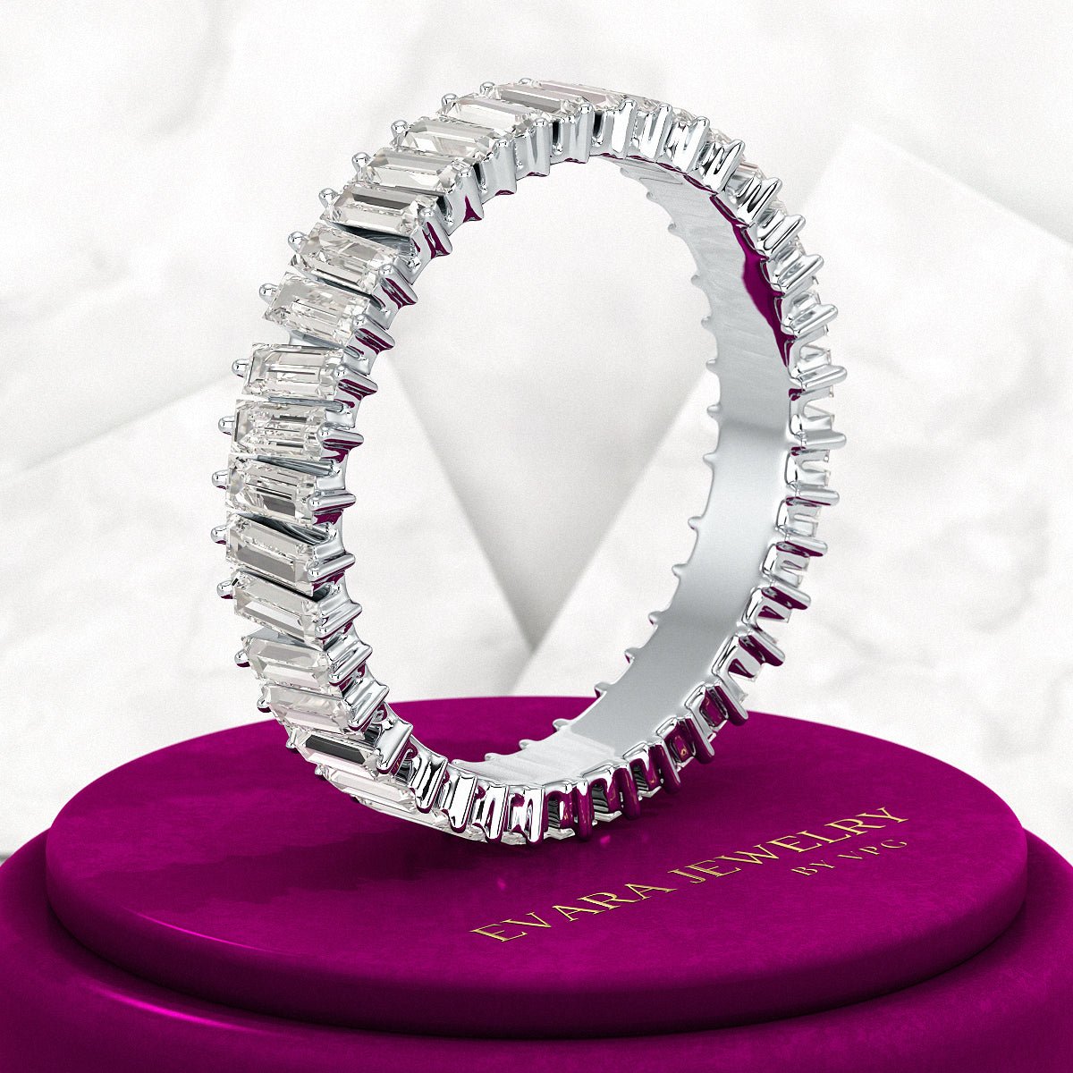 Baguette Cut Diamond Art Deco Eternity Stacking Band - Evara Jewelry LLC