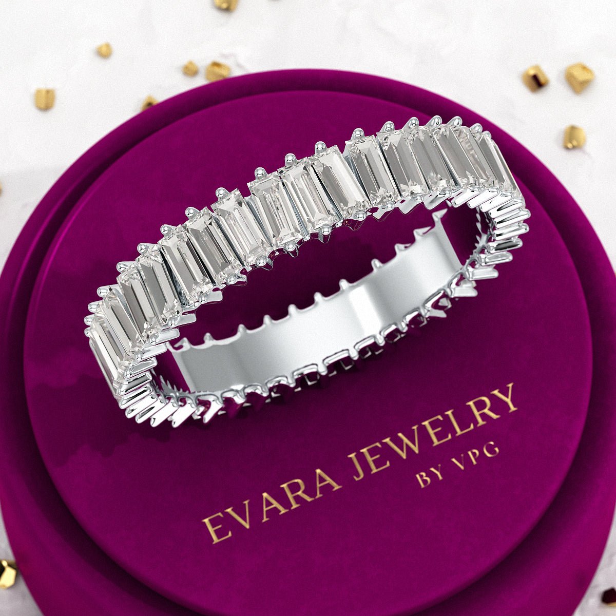 Baguette Cut Diamond Art Deco Eternity Stacking Band - Evara Jewelry LLC